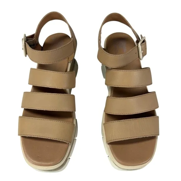 Sorel Joanie III Wedge Sandals Women US10 EU41 Beige Leather Platform Shoes - Picture 4 of 12